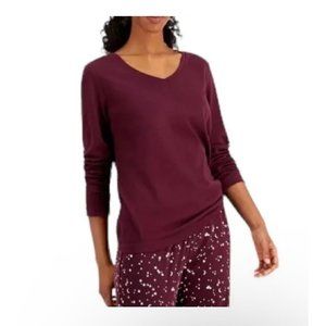 Charter Club Women's Long Sleeve Cotton Pajama Top Wine Size S